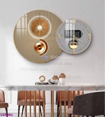 File tranh File tranh đồng hồ tráng gương tròn lồng ghép LG5461 (bản gốc) in lụa dán tường