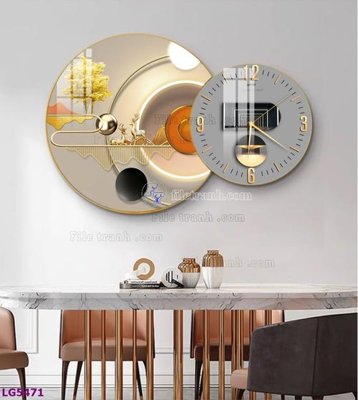 Download file gốc File tranh đồng hồ tráng gương tròn lồng ghép LG5471 (in lụa) hoa lá