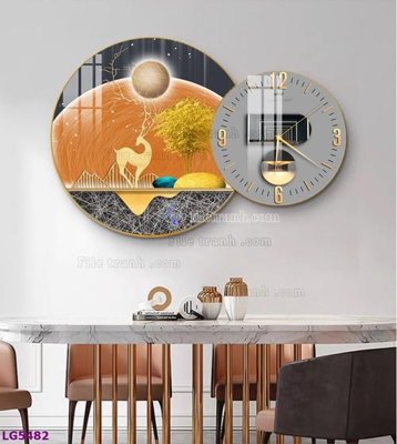 File gốc File tranh đồng hồ tráng gương tròn lồng ghép LG5482 (in lụa) chi tiết cao