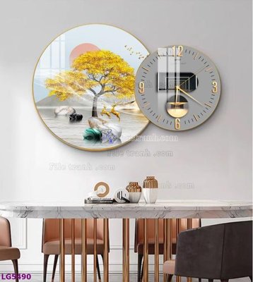 File in ấn chuyên nghiệp File tranh đồng hồ tráng gương tròn lồng ghép LG5490 (file gốc)