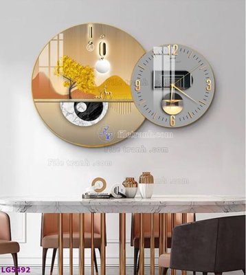 File in trần File tranh đồng hồ tráng gương tròn lồng ghép LG5492 (file gốc) hoa văn 3D