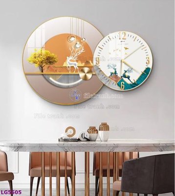 File tranh File tranh đồng hồ tráng gương tròn lồng ghép LG5505 (bản gốc) treo quán cafe