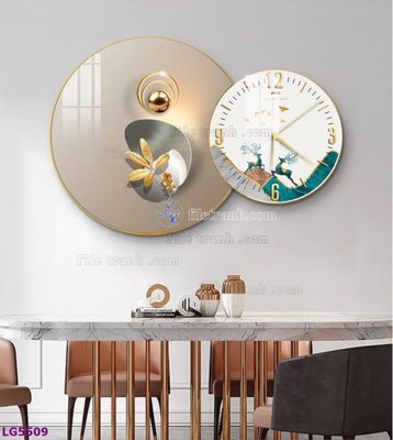 Ảnh gốc File tranh đồng hồ tráng gương tròn lồng ghép LG5509 (siêu chi tiết) để in ấn