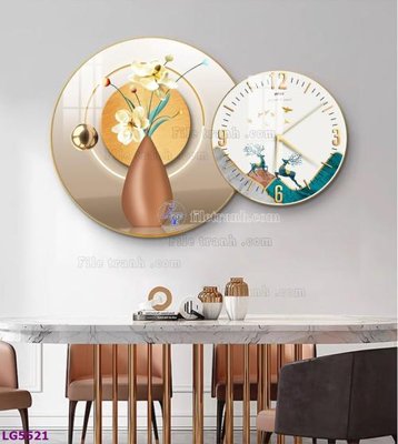 File in ấn File tranh đồng hồ tráng gương tròn lồng ghép LG5521 (bản gốc) cao cấp