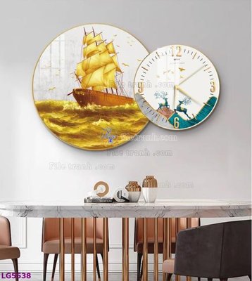 File tranh File tranh đồng hồ tráng gương tròn lồng ghép LG5538 (gốc) in trên kính
