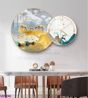 Download file gốc File tranh đồng hồ tráng gương tròn lồng ghép LG5558 (in lụa) cao cấp