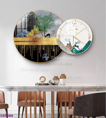 File tranh File tranh đồng hồ tráng gương tròn lồng ghép LG5569 (ảnh gốc) độc quyền
