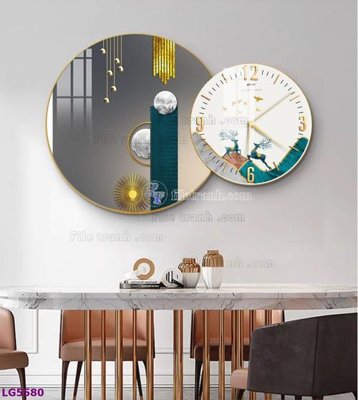 Ảnh gốc File tranh đồng hồ tráng gương tròn lồng ghép LG5580 (siêu chi tiết) để in ấn