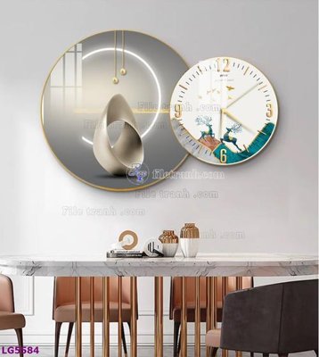 File in ấn chuyên nghiệp File tranh đồng hồ tráng gương tròn lồng ghép LG5584 (file gốc)