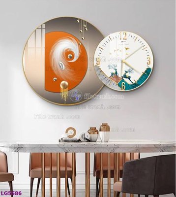 File in trần File tranh đồng hồ tráng gương tròn lồng ghép LG5586 (file gốc) hoa văn 3D