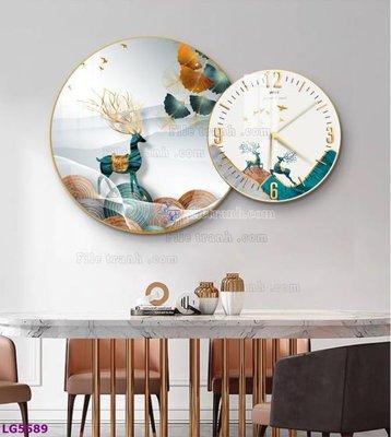 Download file gốc File tranh đồng hồ tráng gương tròn lồng ghép LG5589 (in lụa) nghệ thuật
