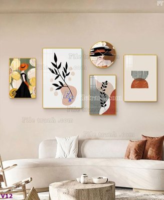 File gốc File tranh đồng hồ nhiều tấm V12 (phiên bản chuẩn) để in ấn