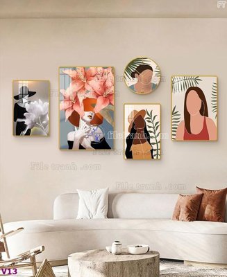 Tải file File tranh đồng hồ nhiều tấm V13 (gốc) chủ đề hoa sen