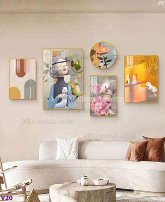 File tranh File tranh đồng hồ nhiều tấm V20 (bản gốc) treo quán cafe