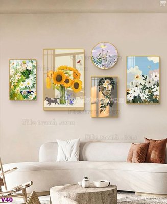 File in trần File tranh đồng hồ nhiều tấm V40 (bản gốc) bầu trời