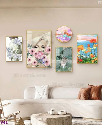 File gốc File tranh đồng hồ nhiều tấm V41 (chủ đề hiện đại) trang trí