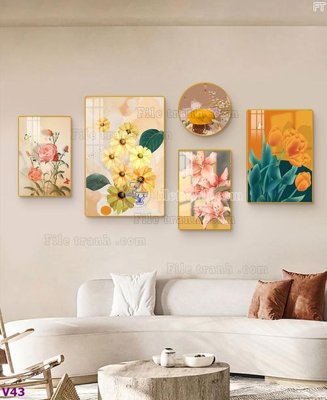 File tranh File tranh đồng hồ nhiều tấm V43 (ảnh gốc) in trần 3D