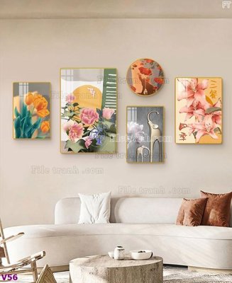 Chi tiết file ảnh File tranh đồng hồ nhiều tấm V56 sắc nét