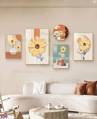 Tải file File tranh đồng hồ nhiều tấm V59 (gốc) làm file in ấn