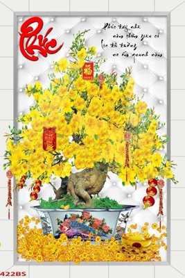 File in trần File tranh chậu mai bonsai 422BS (bản gốc) mây trời