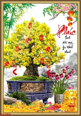 File ảnh File tranh chậu mai bonsai 432BS (gốc) trang trí khách sạn