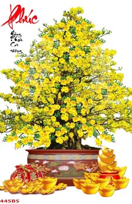 File in ấn File tranh chậu mai bonsai 445BS (bản gốc) chất lượng cao