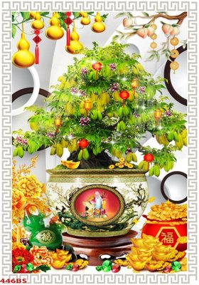 File in trần File tranh chậu mai bonsai 446BS (bản gốc 3D) sống động