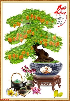 File tranh File tranh chậu mai bonsai 448BS (bản gốc) in canvas