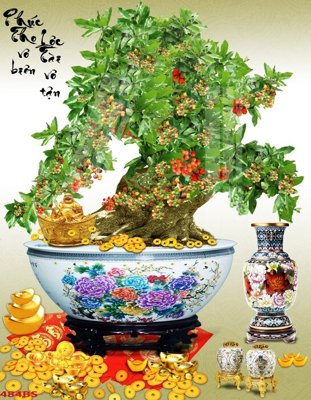 Ảnh gốc File tranh chậu mai bonsai 484BS (độ nét cao) in tráng gương