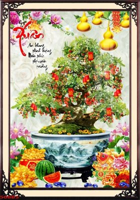 File PSD File tranh chậu mai bonsai 508BS (nguyên gốc) chất lượng cao