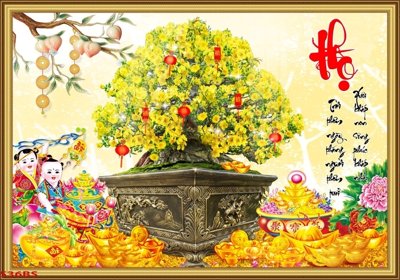 File tranh gốc in trần nhà File tranh chậu mai bonsai 536BS 3D