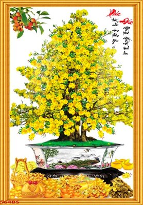 File gốc File tranh chậu mai bonsai 564BS (trang trí) phòng ngủ