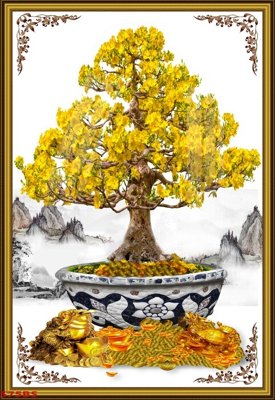 File tranh gốc File tranh chậu mai bonsai 575BS (bản quyền) file PSD