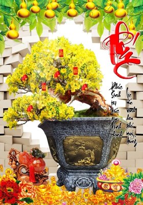 File PSD File tranh chậu mai bonsai 598BS (nguyên bản) cho thiết kế