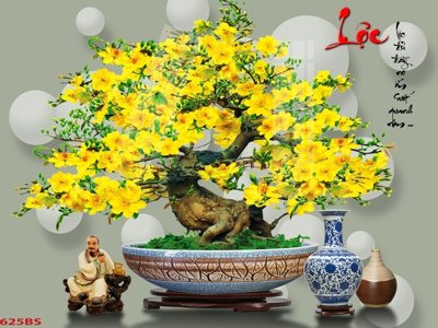 File gốc File tranh chậu mai bonsai 625BS (phong cách) cổ điển