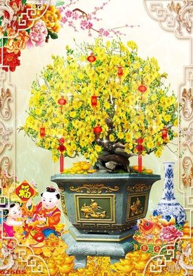 File gốc File tranh chậu mai bonsai 626BS (in mica) làm bảng hiệu