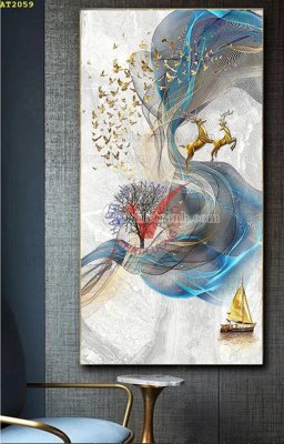 File gốc File tranh hiện đại Sơn Dầu AT2059 (in lụa) tranh mã đáo