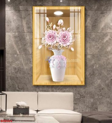 Download file gốc File tranh bình hoa 5D ô trưng bày đèn rọi B5D104 (in lụa) tranh 3D