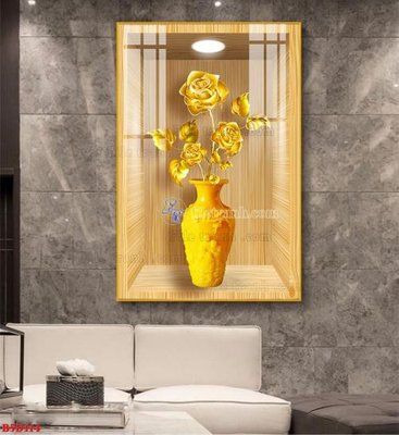 File tranh trang trí File tranh bình hoa 5D ô trưng bày đèn rọi B5D114 (file gốc)