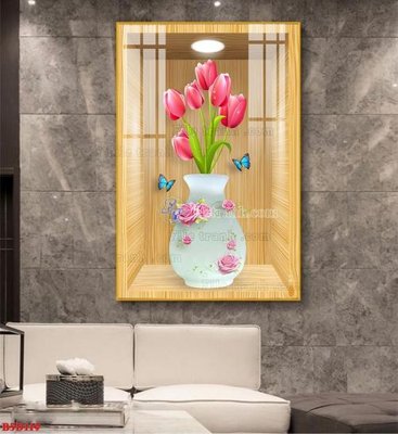 File in lụa File tranh bình hoa 5D ô trưng bày đèn rọi B5D119 (tân cổ điển) File tranh bình hoa 5D ô trưng bày đèn rọi B5D119