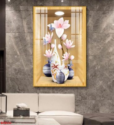 File ảnh File tranh bình hoa 5D ô trưng bày đèn rọi B5D131 (gốc) dùng in Pano