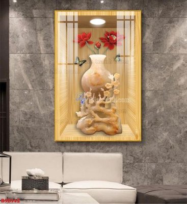 Tải file File tranh bình hoa 5D ô trưng bày đèn rọi B5D142 (gốc) làm file in ấn