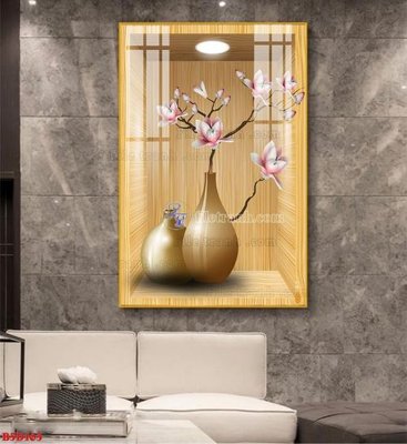 File gốc File tranh bình hoa 5D ô trưng bày đèn rọi B5D163 (in 3D) nghệ thuật