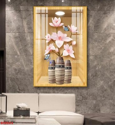 Tải file gốc in lụa File tranh bình hoa 5D ô trưng bày đèn rọi B5D204 siêu nét