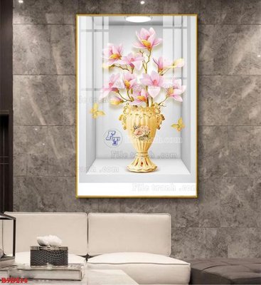 File tranh File tranh bình hoa 5D ô trưng bày đèn rọi B5D214 (ảnh gốc) in trần nhà