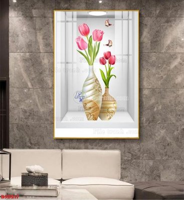File gốc File tranh bình hoa 5D ô trưng bày đèn rọi B5D217 (dành cho trang trí nội thất)