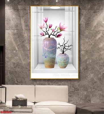 Download file gốc File tranh bình hoa 5D ô trưng bày đèn rọi B5D224 (in mica) trang trí