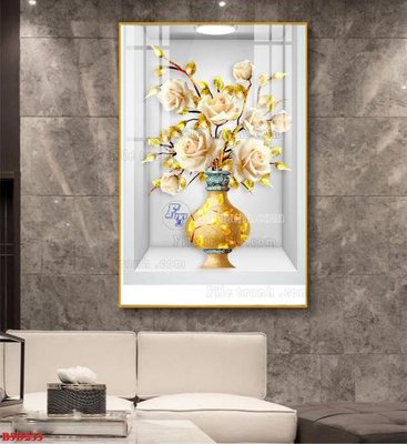 File in trần File tranh bình hoa 5D ô trưng bày đèn rọi B5D233 (bản gốc 3D) sống động