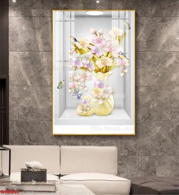 Download file gốc File tranh bình hoa 5D ô trưng bày đèn rọi B5D241 (in mica) trong suốt