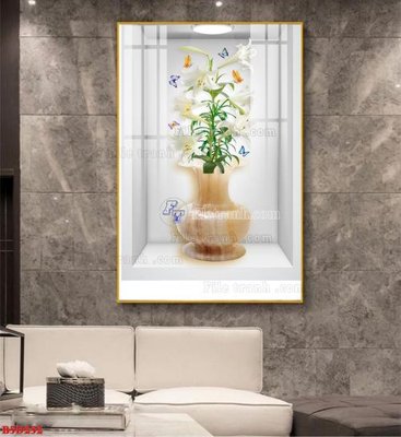 File gốc File tranh bình hoa 5D ô trưng bày đèn rọi B5D252 (in lụa) hoa văn cổ điển